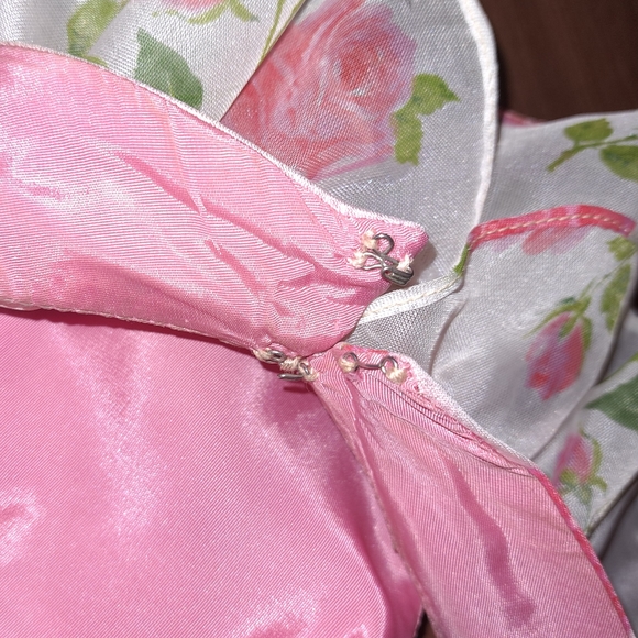 Funky Vintage Barbie Pink Floral Print Ruffle Collar Halter Prom Formal Dress - Picture 10 of 12